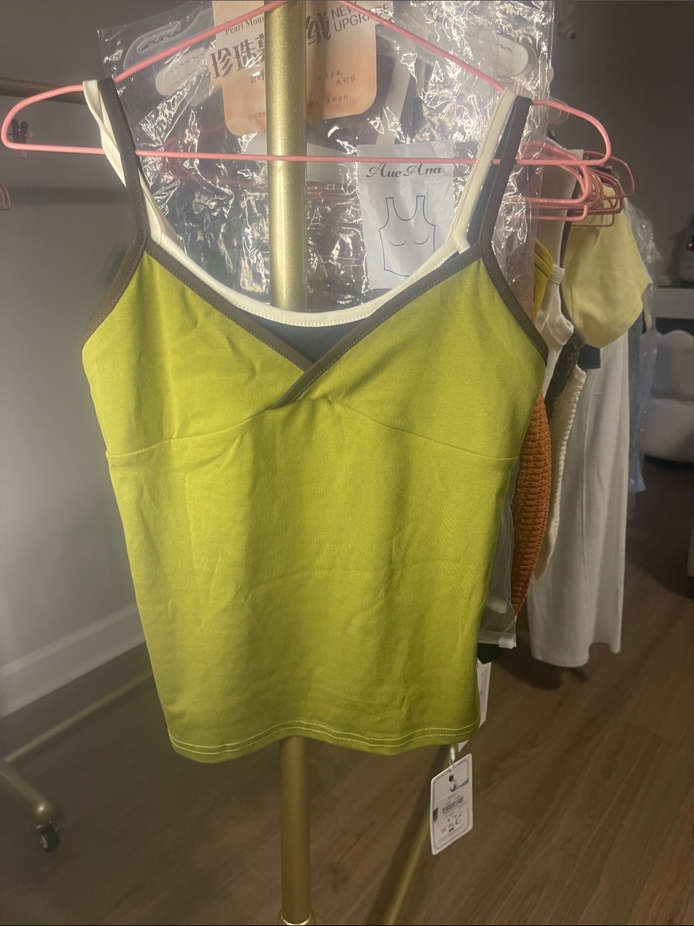 Contrast-Trim Lime Green Cami Tank Top